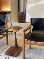 C-Shaped Walnut & Resin End Table with Wheels