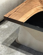 Epoxy-Resin Walnut Coffee Table With Stone Looking Legs