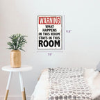 Metal Tin Sign "Warning: What Happens Stays In Room" Man Cave Wall Decor #C-101
