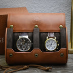 2 Watch Travel Case Full-grain Leather Watch Roll (Tawny Brown)