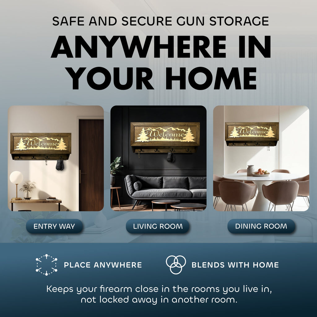 Welcome Mountain Scene Hidden Firearm Storage Coat Rack