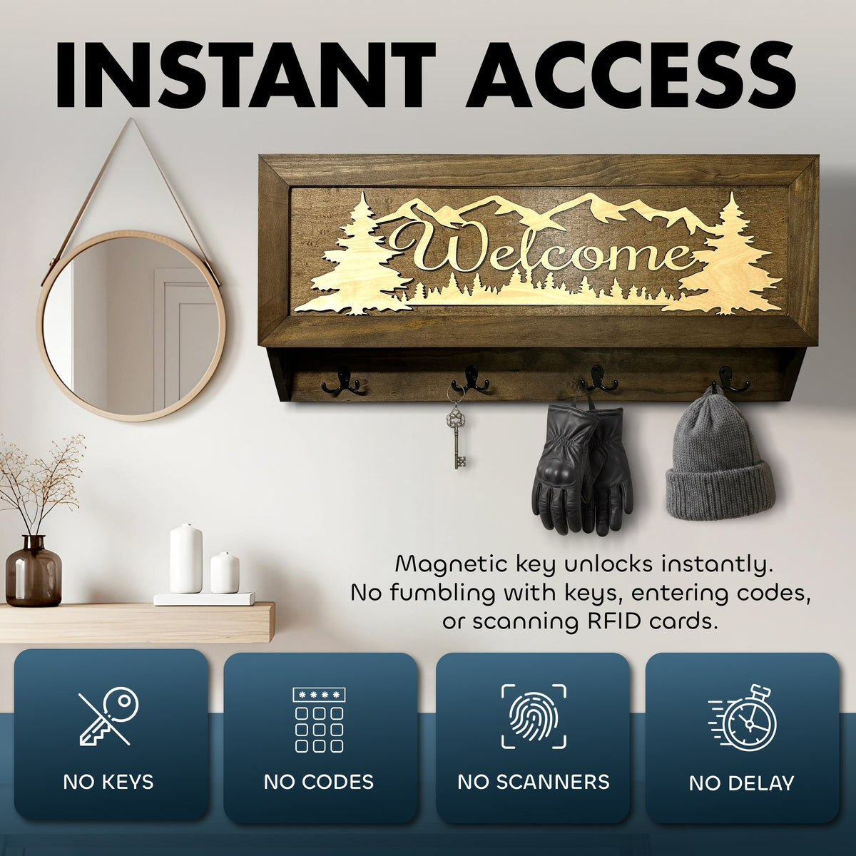 Welcome Mountain Scene Hidden Firearm Storage Coat Rack