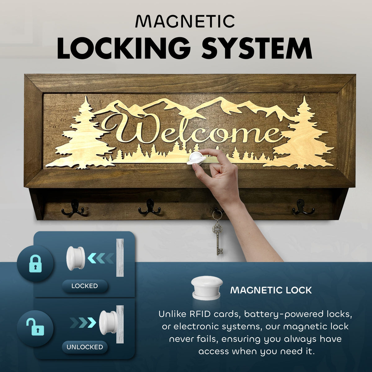 Welcome Mountain Scene Hidden Firearm Storage Coat Rack