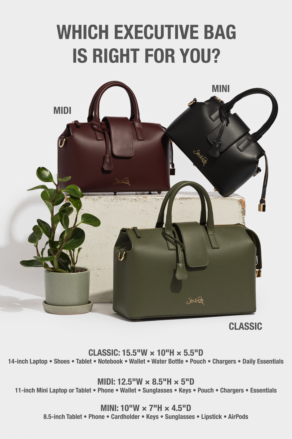 Convertible Executive Leather Bag MIDI in Black