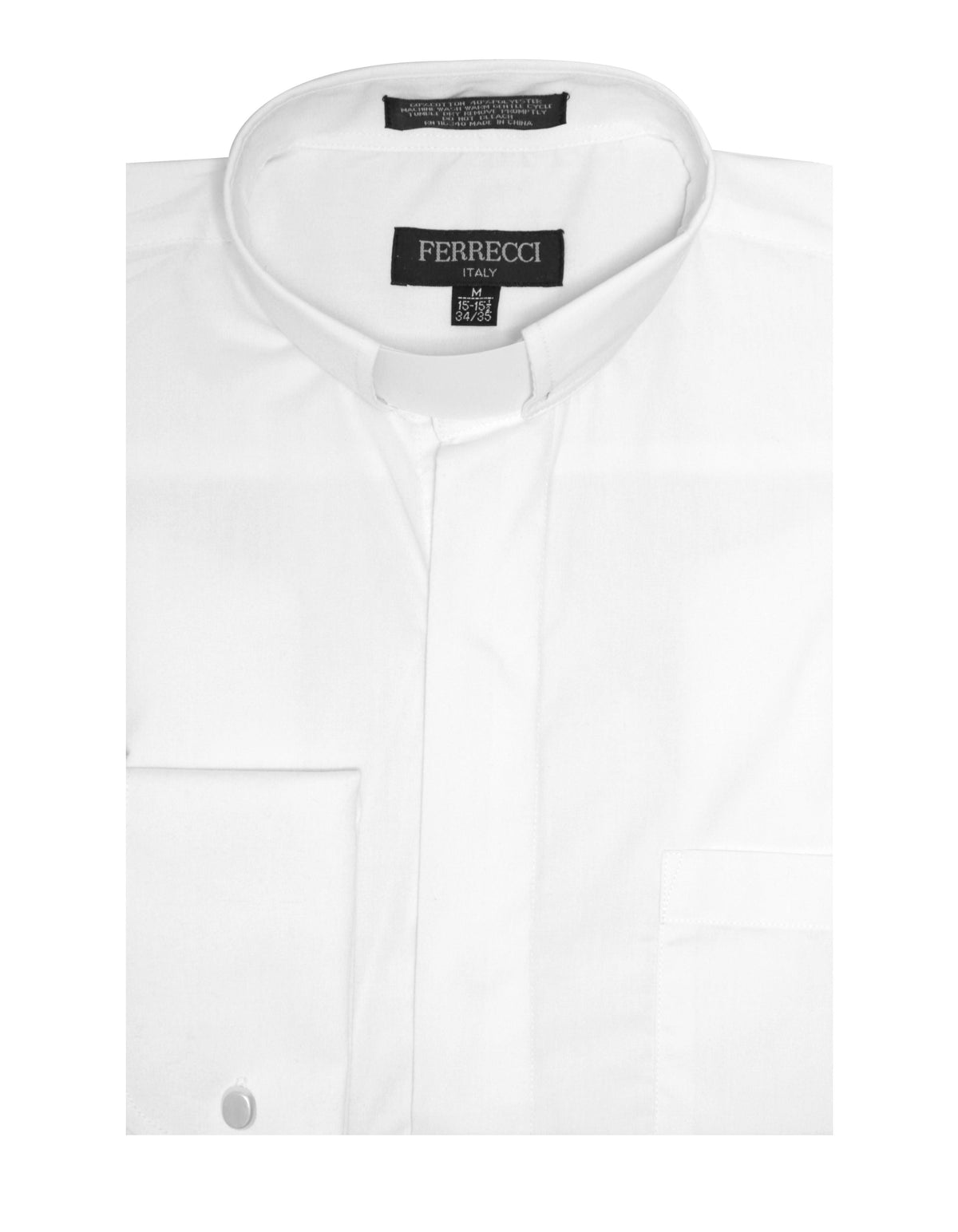 White Clergy Deacon Bishop Priest Mandarin Half tab Collar Dress Shirt