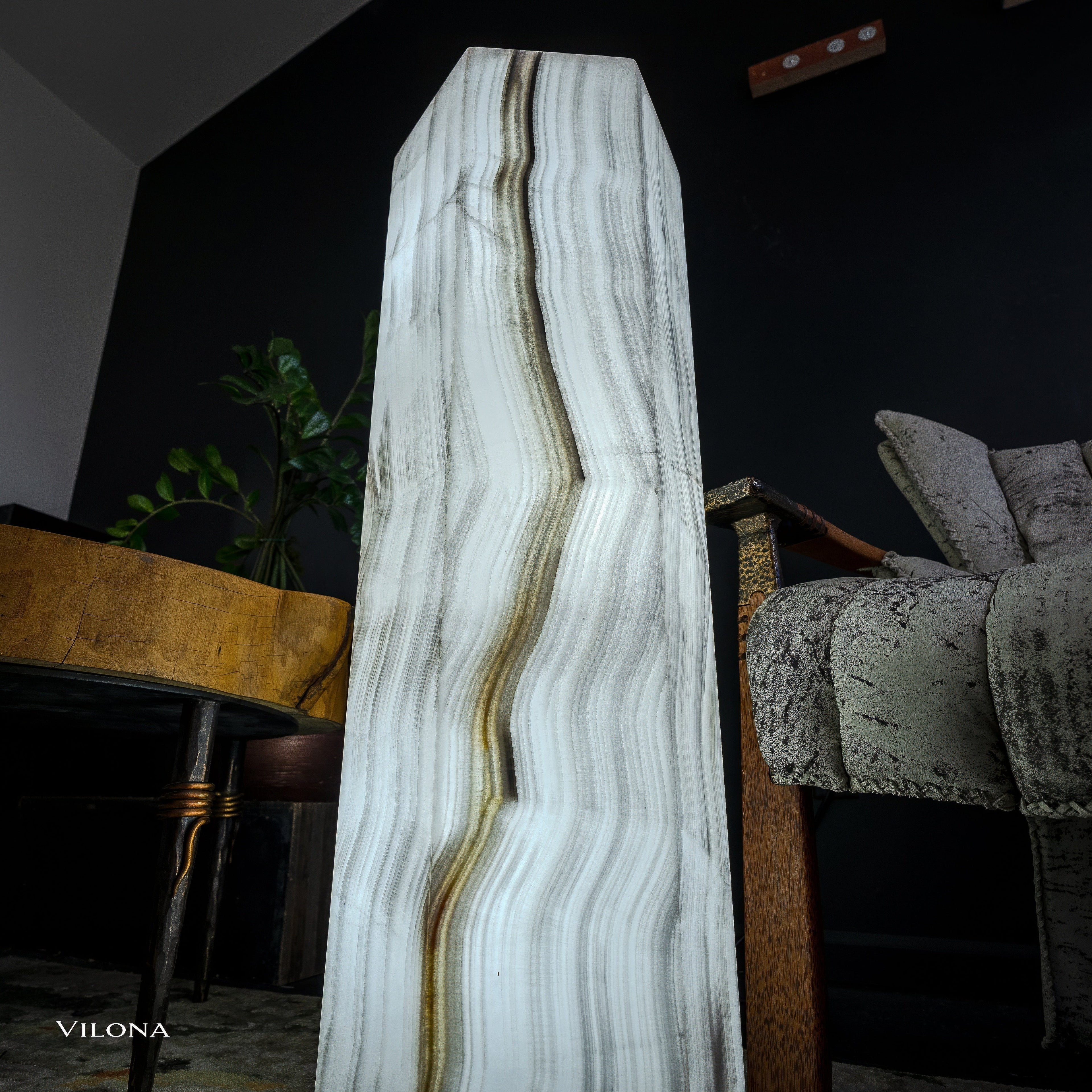 White Ice Onyx Floor Lamp - Small - 39.5"H x 13.5"W - Hexagon - #1