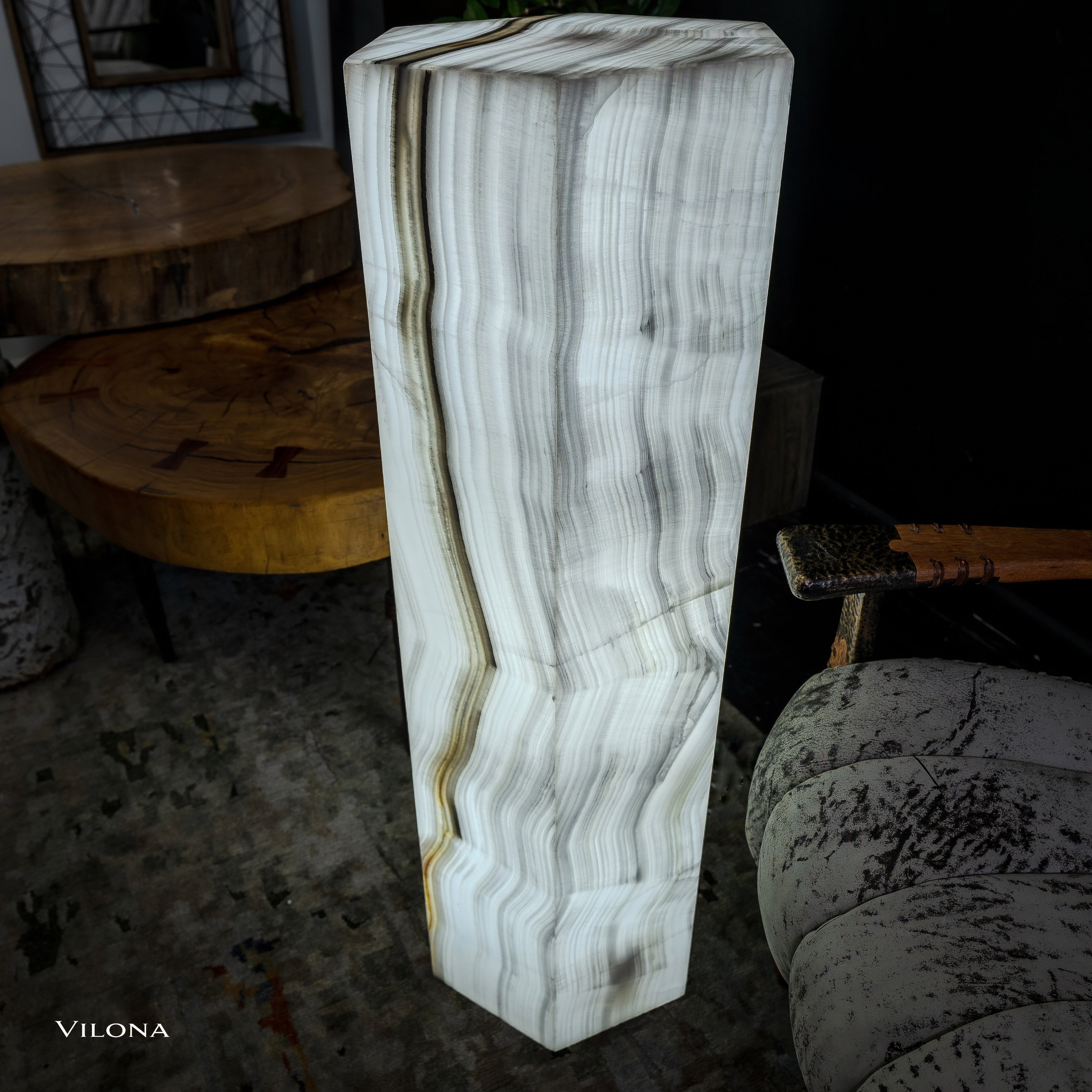 White Ice Onyx Floor Lamp - Small - 39.5"H x 13.5"W - Hexagon - #1