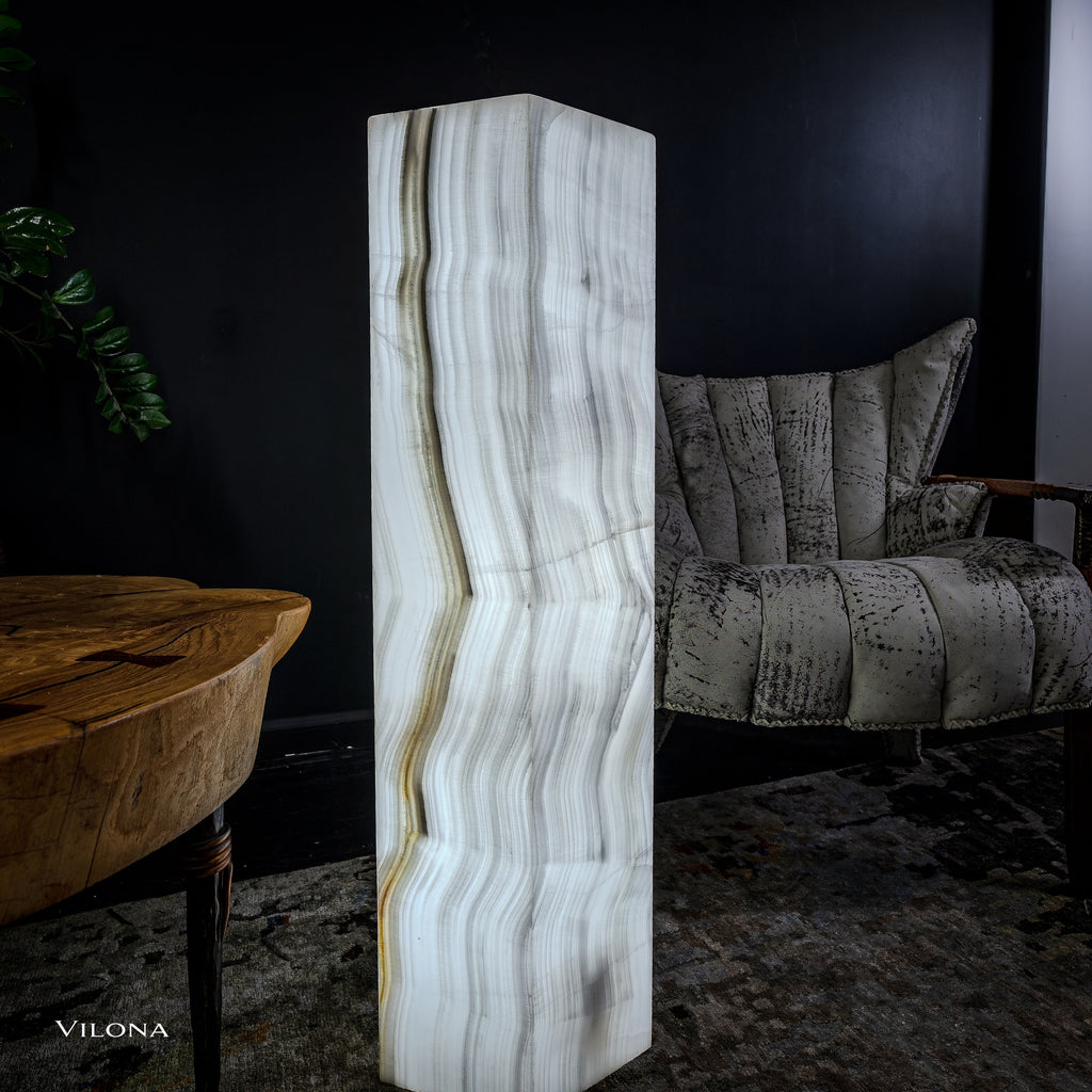 White Ice Onyx Floor Lamp - Small - 39.5"H x 13.5"W - Hexagon - #1