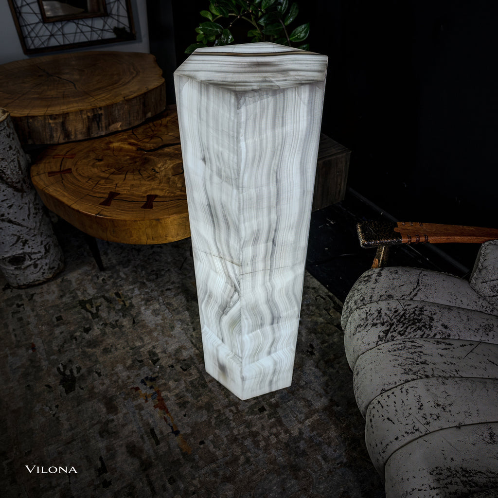 White Ice Onyx Floor Lamp - Small - 39.5"H x 13.5"W - Hexagon - #1