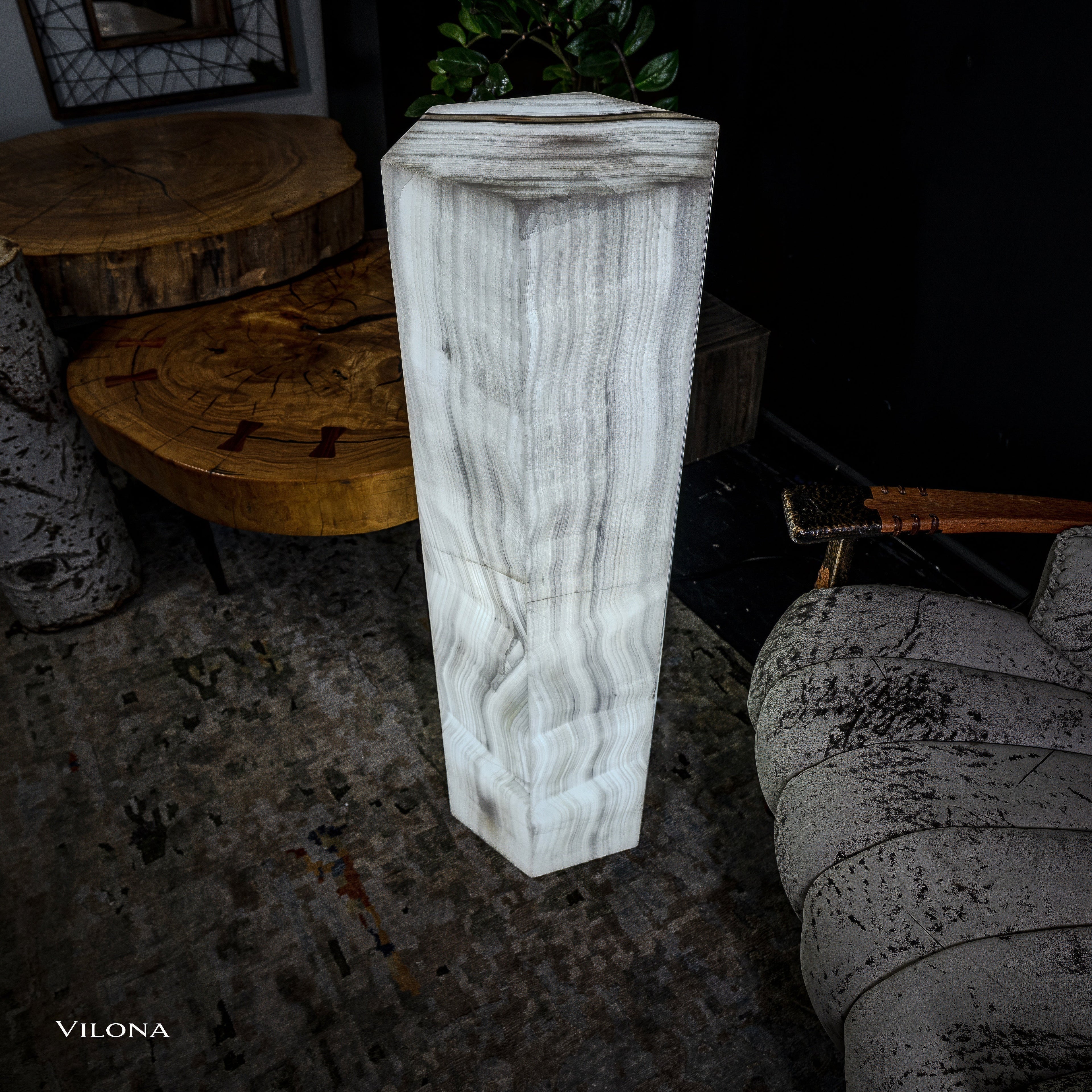 White Ice Onyx Floor Lamp - Small - 39.5"H x 13.5"W - Hexagon - #1