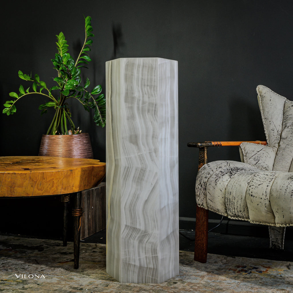 White Ice Onyx Floor Lamp - Small - 39.5"H x 13.5"W - Hexagon - #1