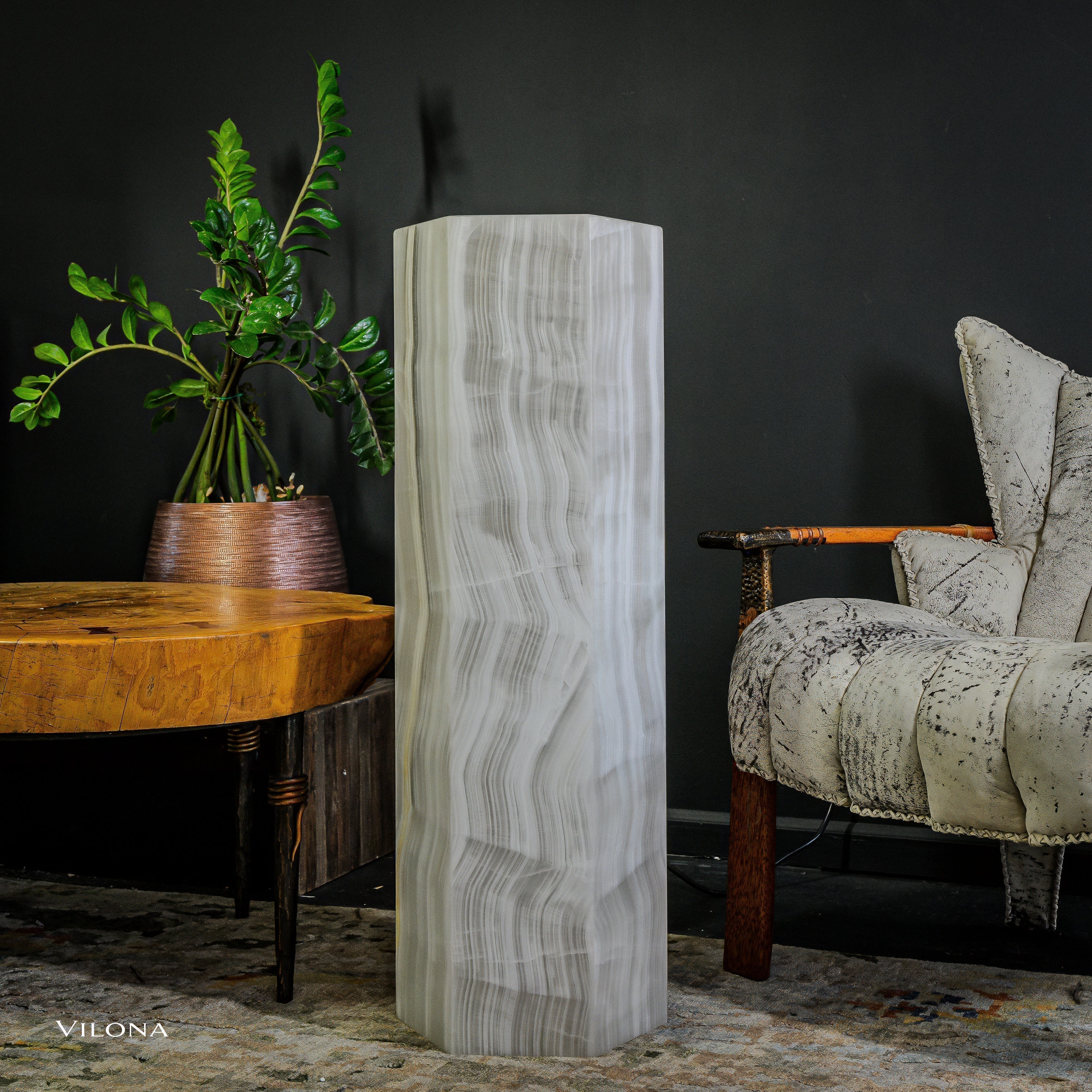 White Ice Onyx Floor Lamp - Small - 39.5"H x 13.5"W - Hexagon - #1