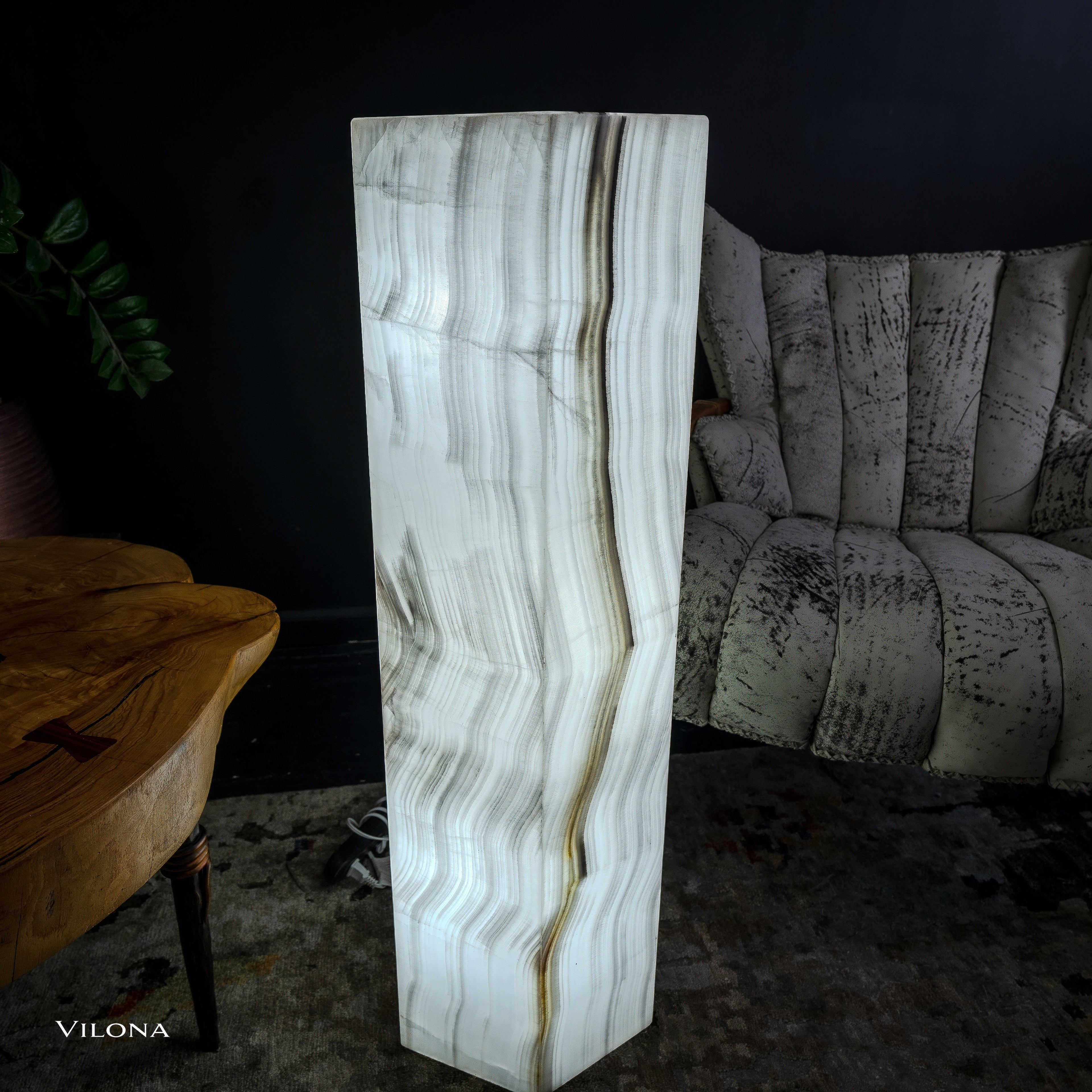 White Ice Onyx Floor Lamp - Small - 39.5"H x 13.5"W - Hexagon - #1
