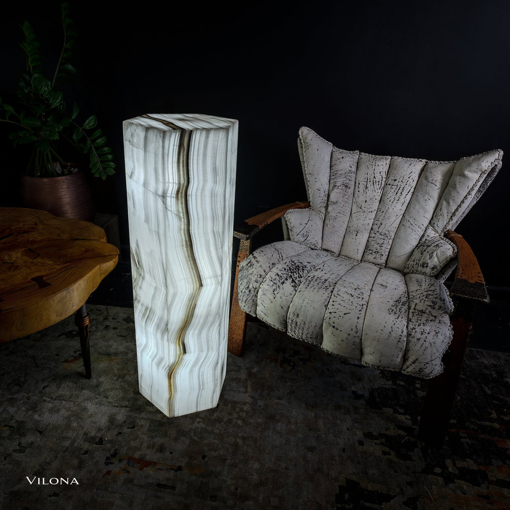 White Ice Onyx Floor Lamp - Small - 39.5"H x 13.5"W - Hexagon - #1