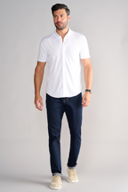 Short Sleeve Button Down Polo Solid // White
