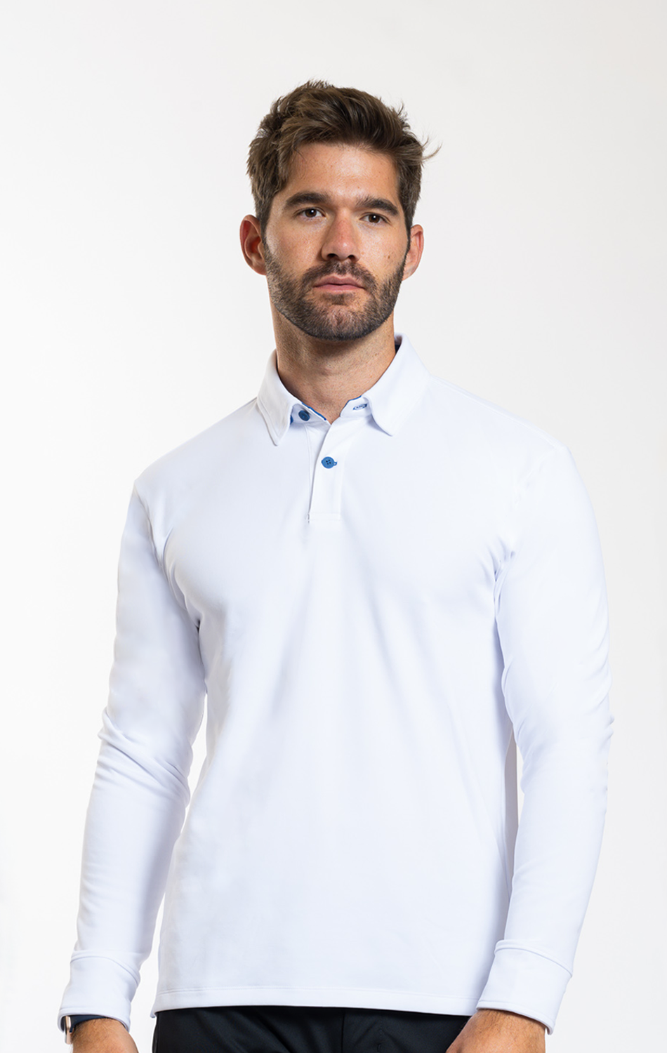 Long Sleeve Polo Contrast // White