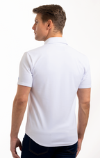 Short Sleeve Button Down Polo Contrast // White Blue