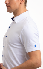 Short Sleeve Button Down Polo Contrast // White Blue