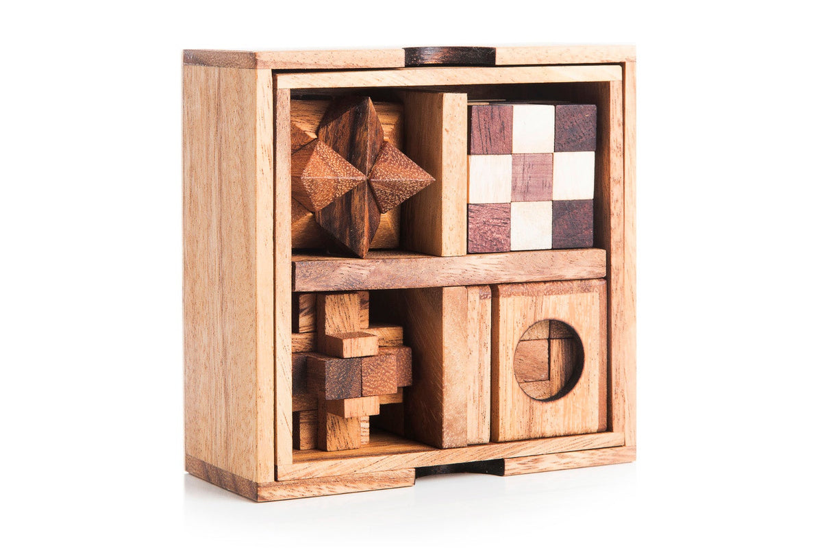 5 Wooden Mechanical Puzzle Set - Brain Teaser Gift Box for Adults