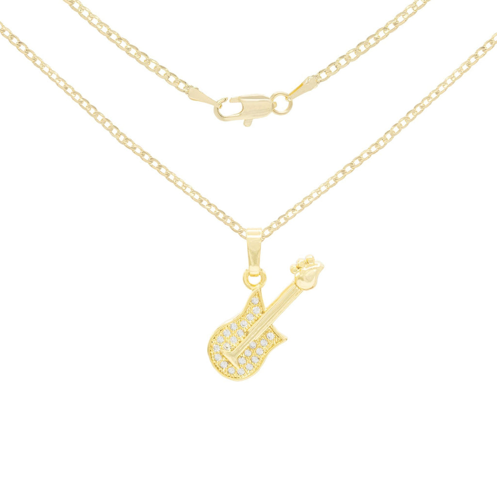 Cubic Zirconia 14K Gold Filled Rock Guitar Pendant Necklace Set