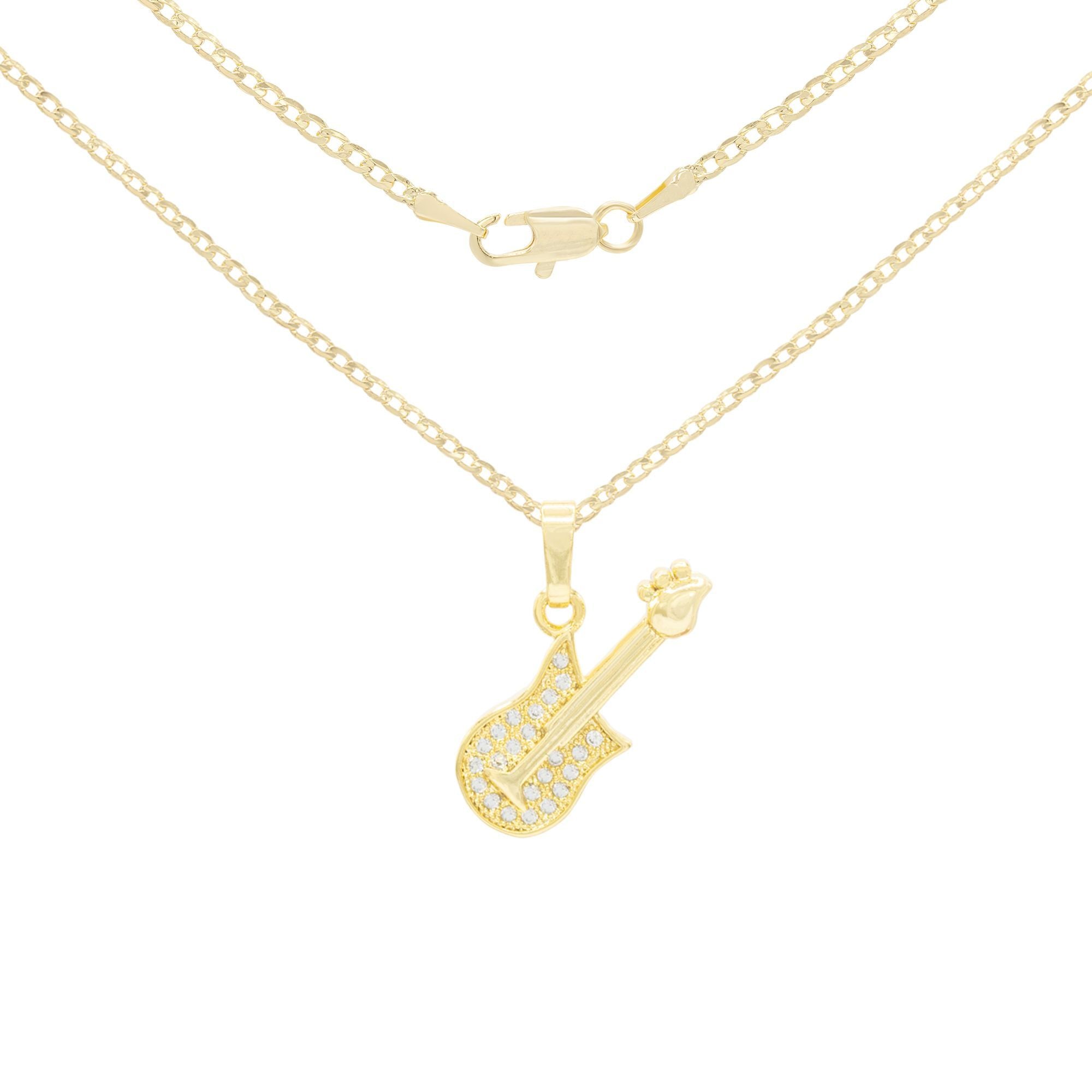Cubic Zirconia 14K Gold Filled Rock Guitar Pendant Necklace Set