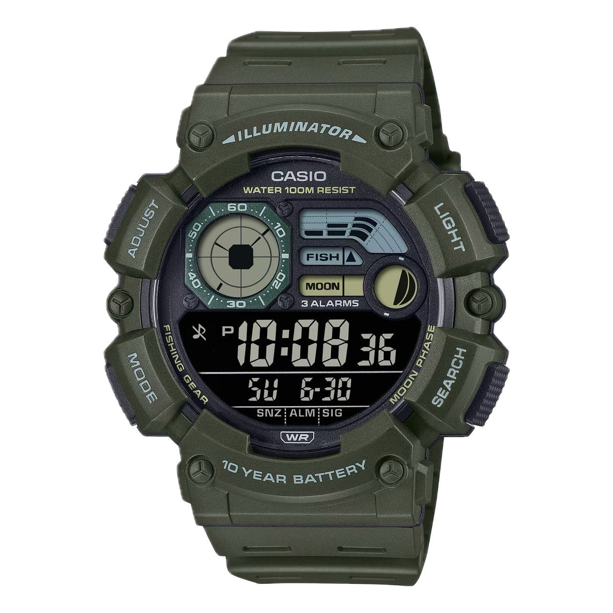 Casio Men's Digital Watch with Green Band - WS-1500H-3BVCF