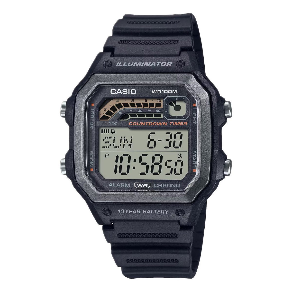 Casio Men's Digital Watch with Black Band - WS-1600H-1AVCF