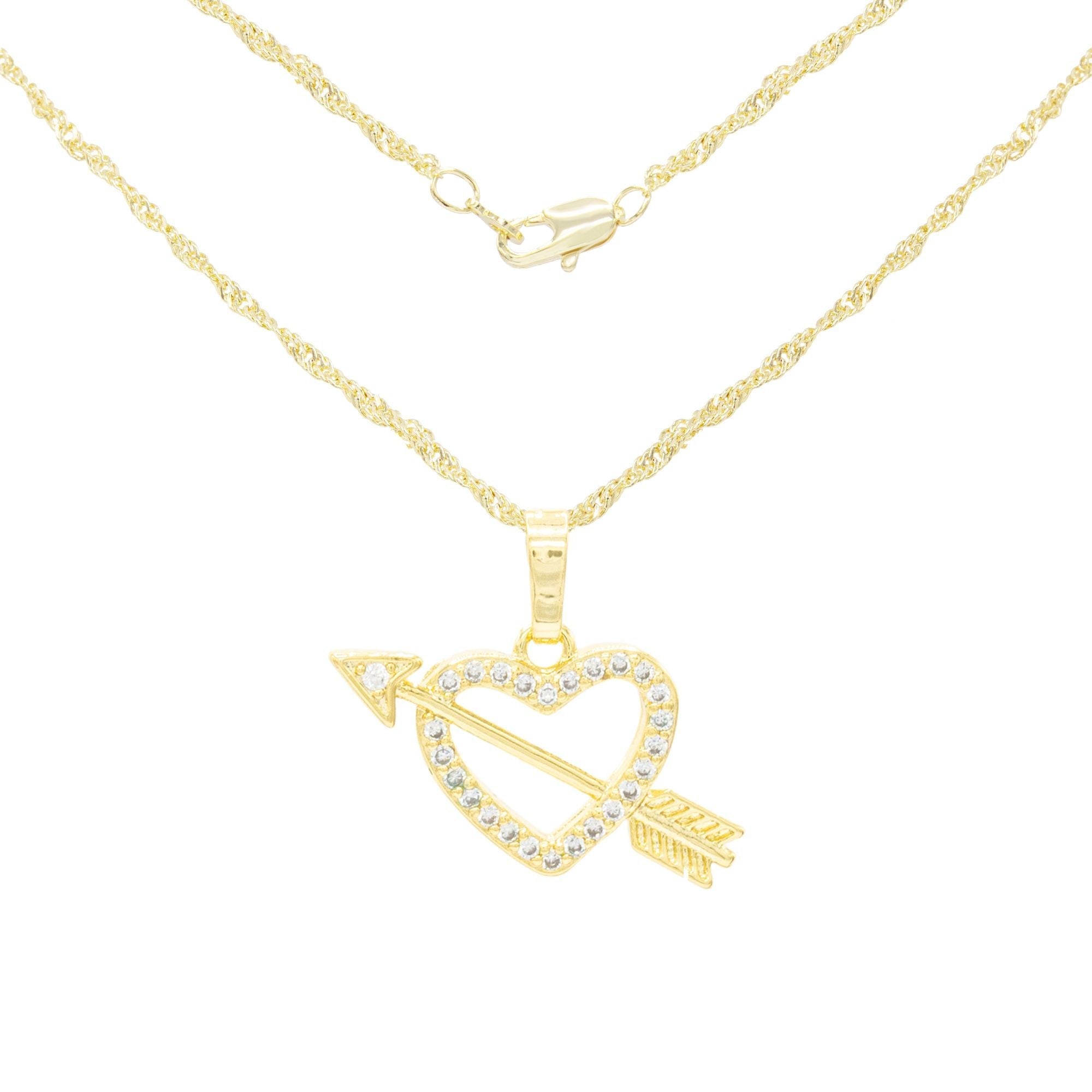 Cubic Zirconia 14K Gold Filled Heart With Arrow Pendant Necklace Set
