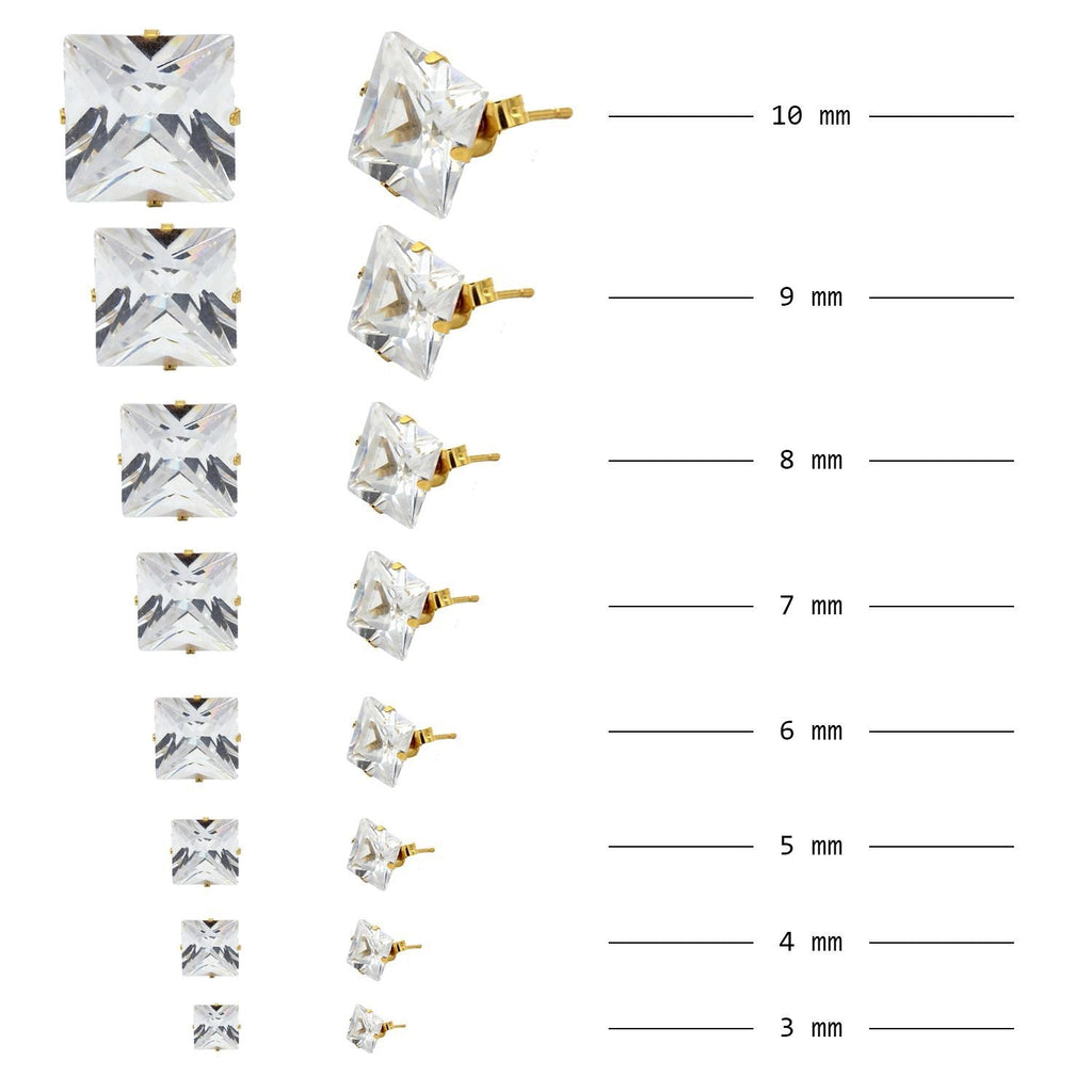 Cubic Zirconia Square 14K Gold Plated Stud Earrings Set Of 4 Stainless Steel Jewelry Men Women