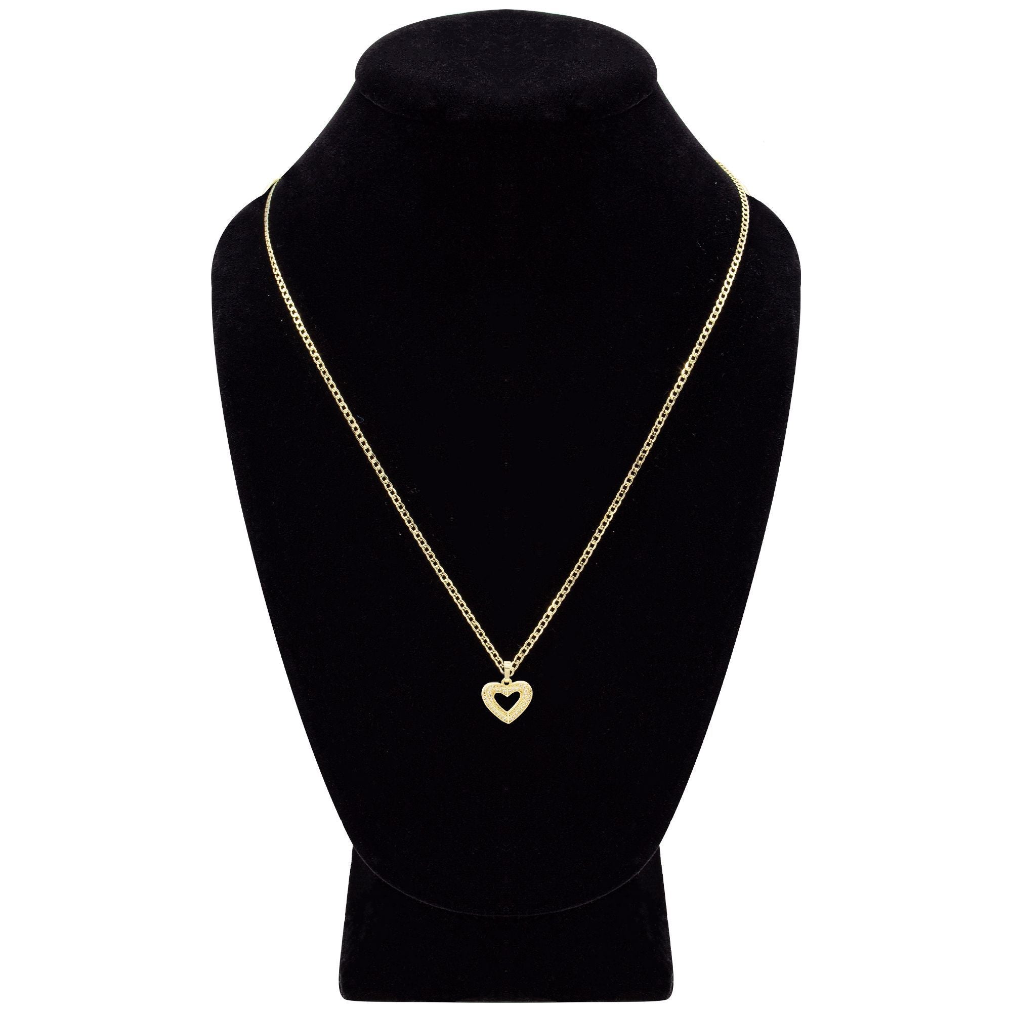 Cubic Zirconia 14K Gold Filled Double Layered Heart Pendant Necklace Set