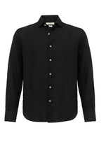 Men's Black Collar Button Detail 100% Linen  Shirt - Wessi