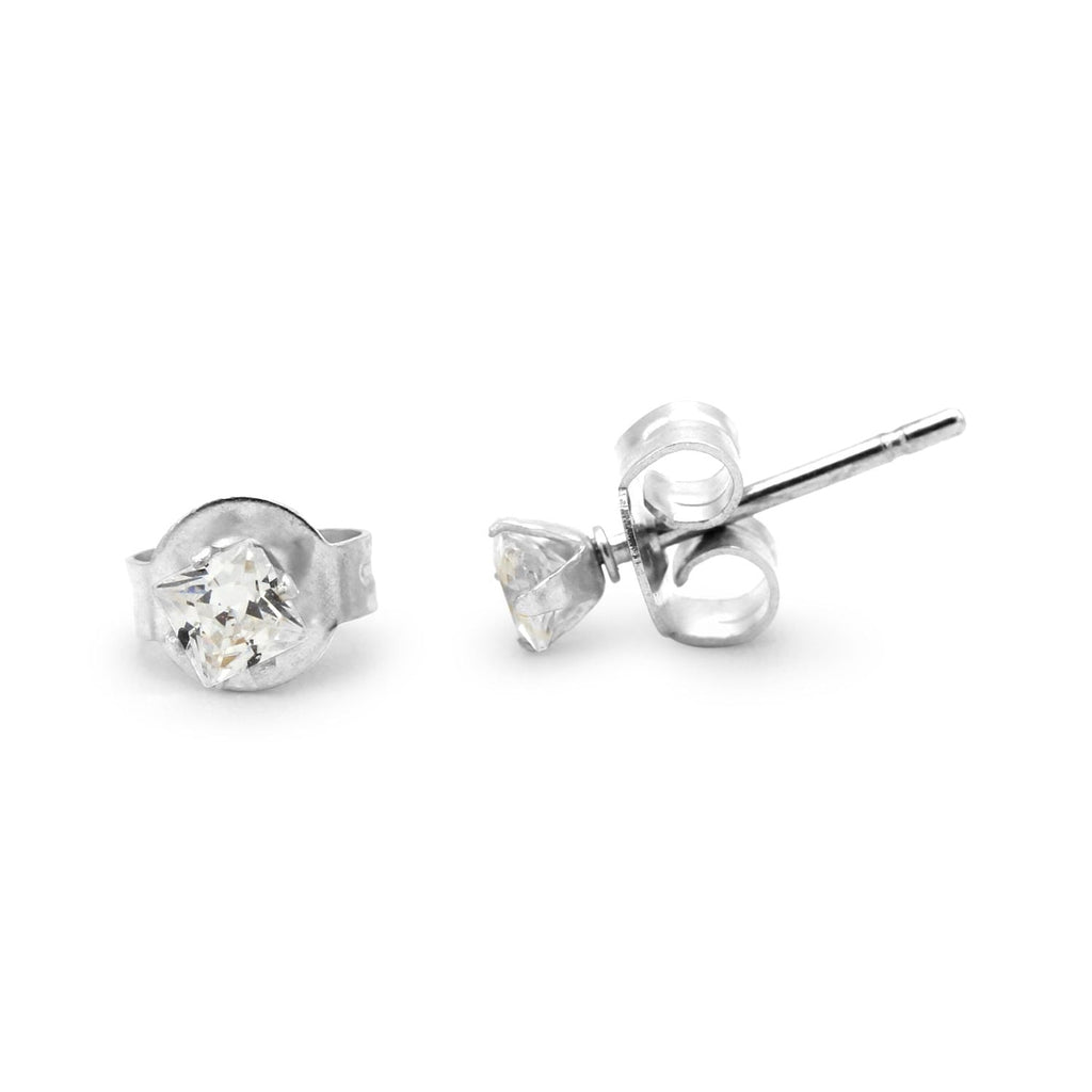 Cubic Zirconia Square Stud Earrings Stainless Steel Silver Jewelry Men Women