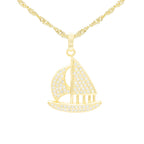 Cubic Zirconia Sail Boat Pendant 14K Gold Filled Necklace Set