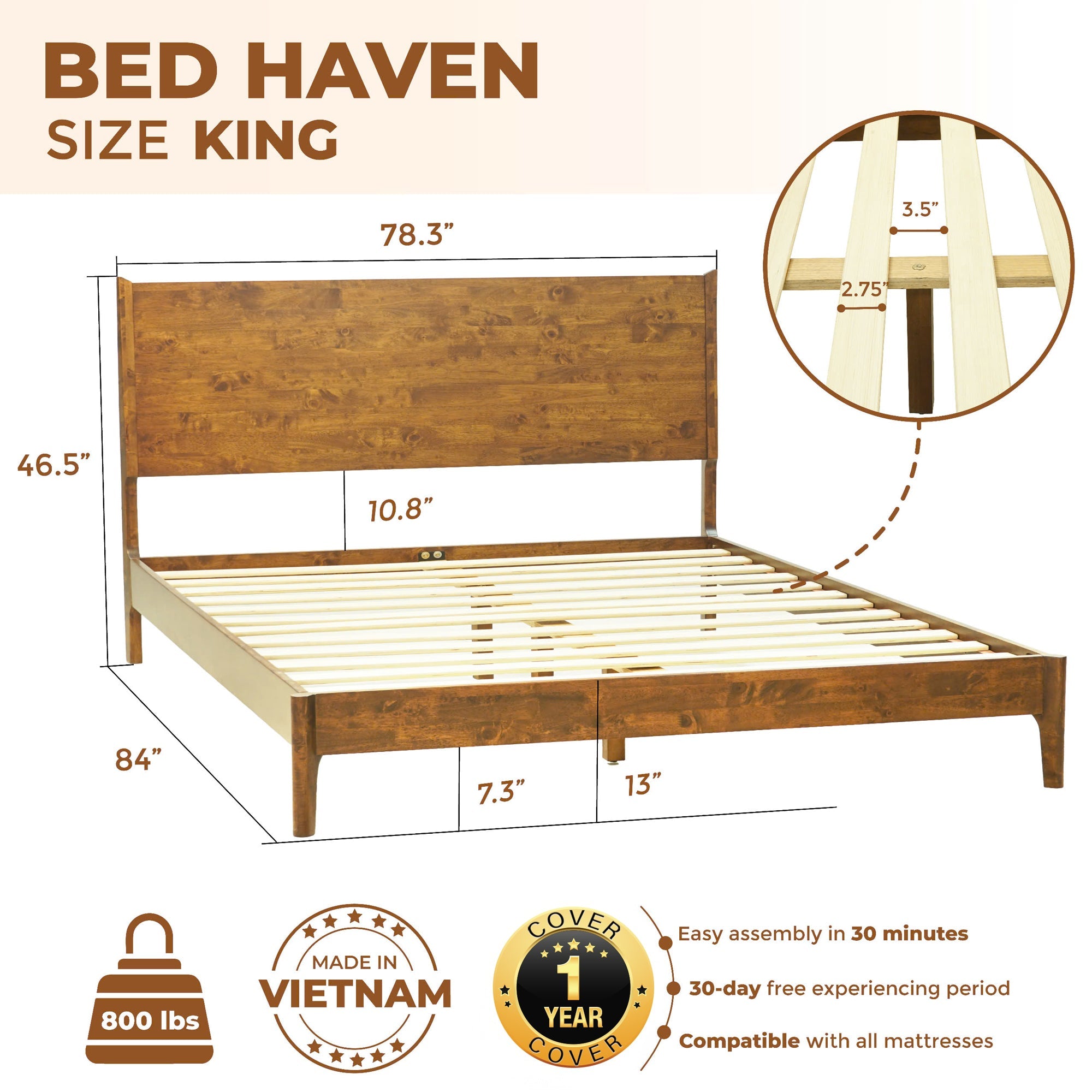 Haven Solid Wood Bed Frame