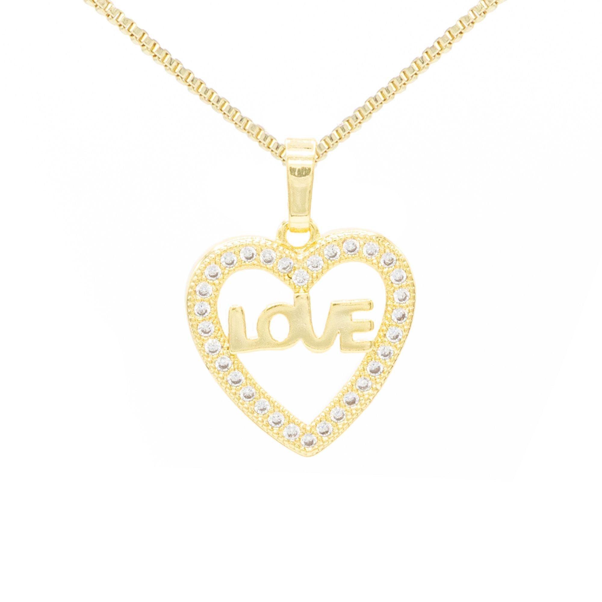 Cubic Zirconia 14K Gold Filled Heart Love Pendant Necklace Set